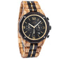 Montre homme bois cadran noir chronographe Puliar, vue 3 sur fond blanc