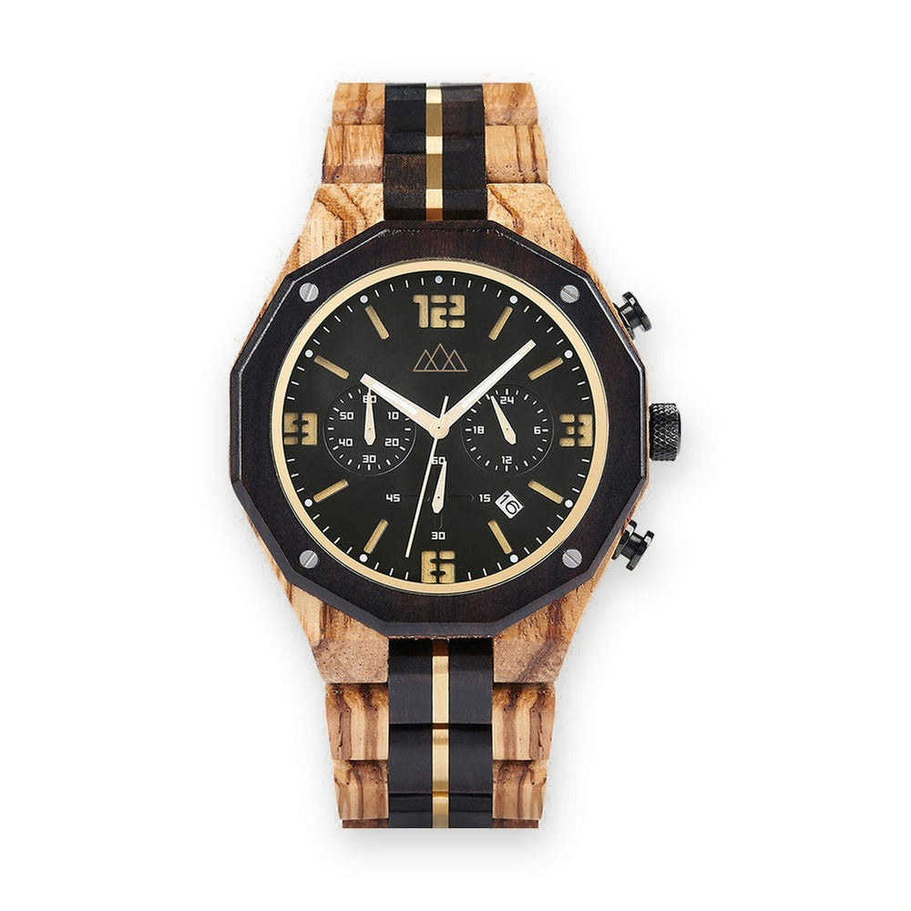 Montre Homme Bois Cadran Noir Chronographe - Puliar