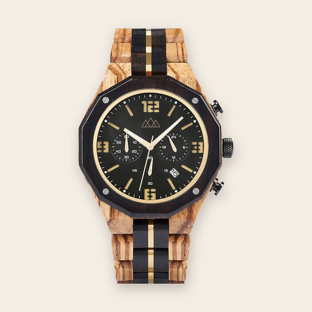 Montre homme bois cadran noir chronographe Puliar – The Wood Stock
