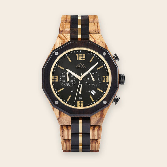 Montre homme bois cadran noir chronographe Puliar – The Wood Stock