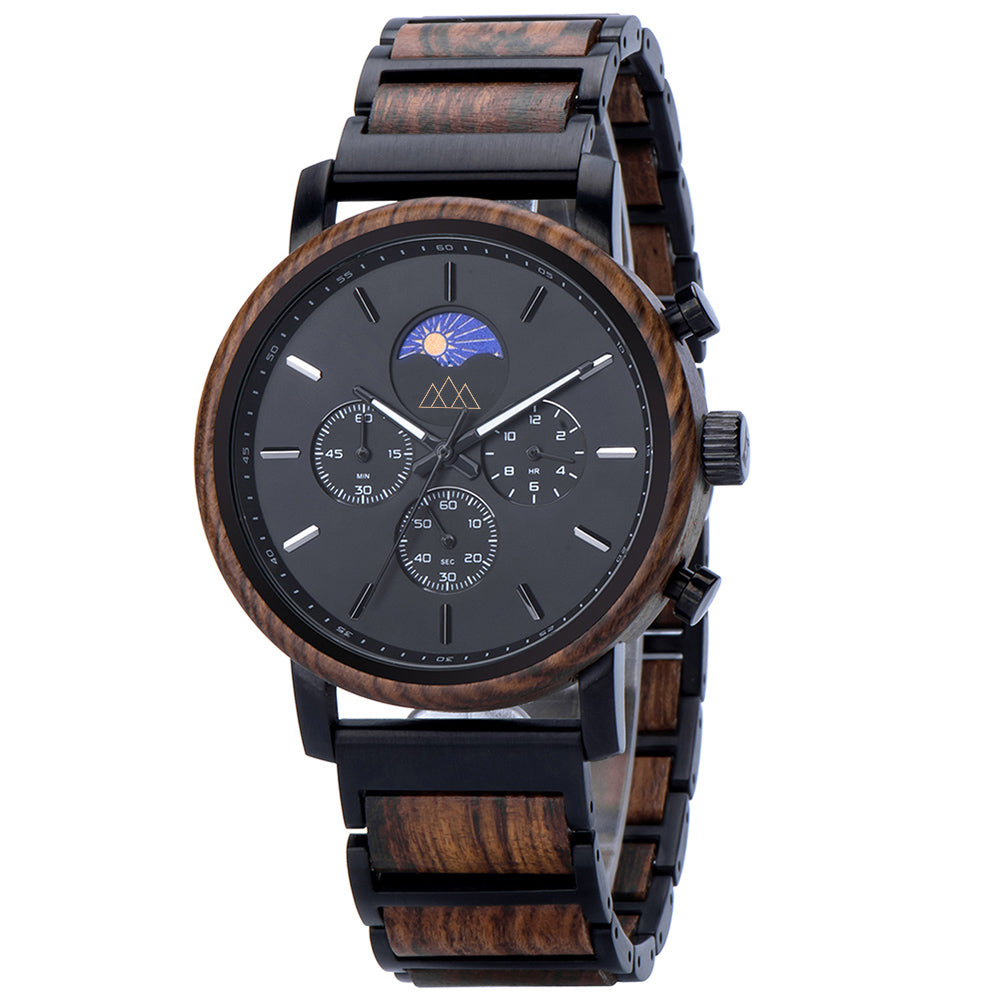 Montre homme en bois Uluna Brown, vue 3 sur fond blanc