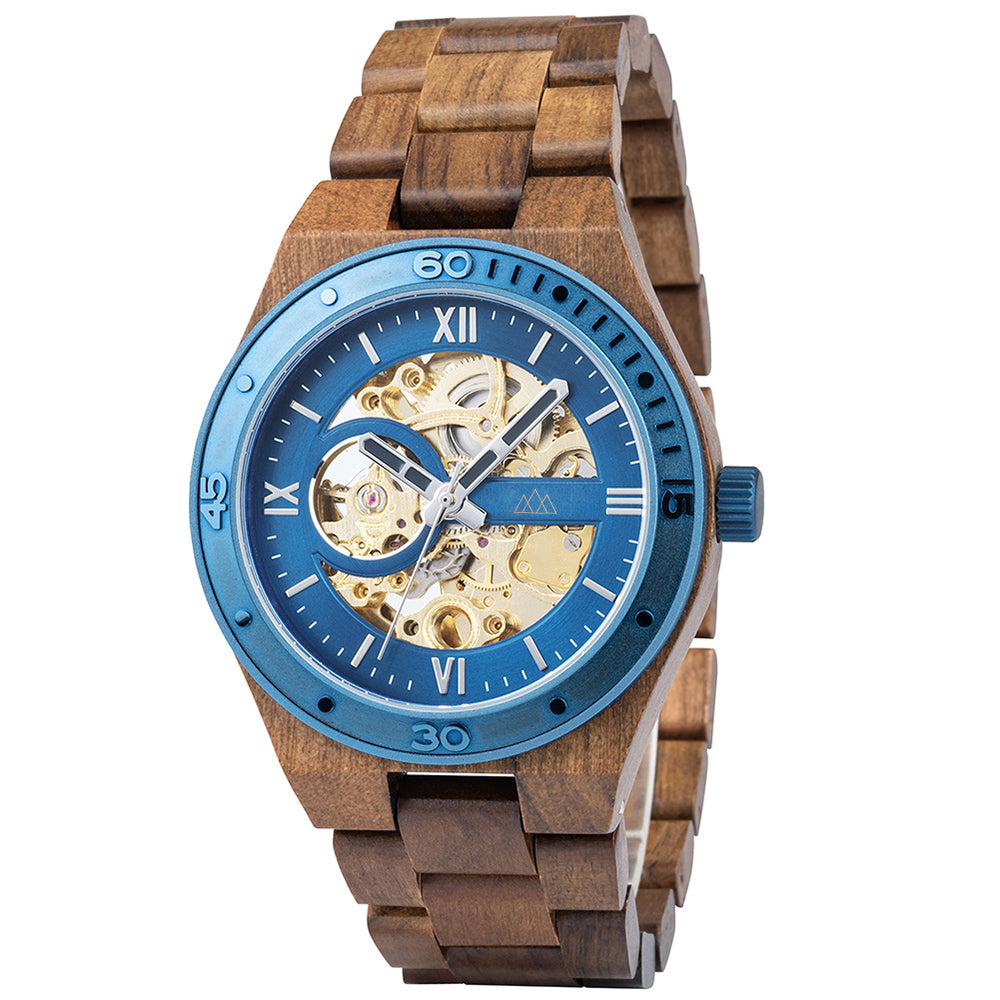 Montre mécanique automatique en bois Gareth, vue 2 sur fond blanc