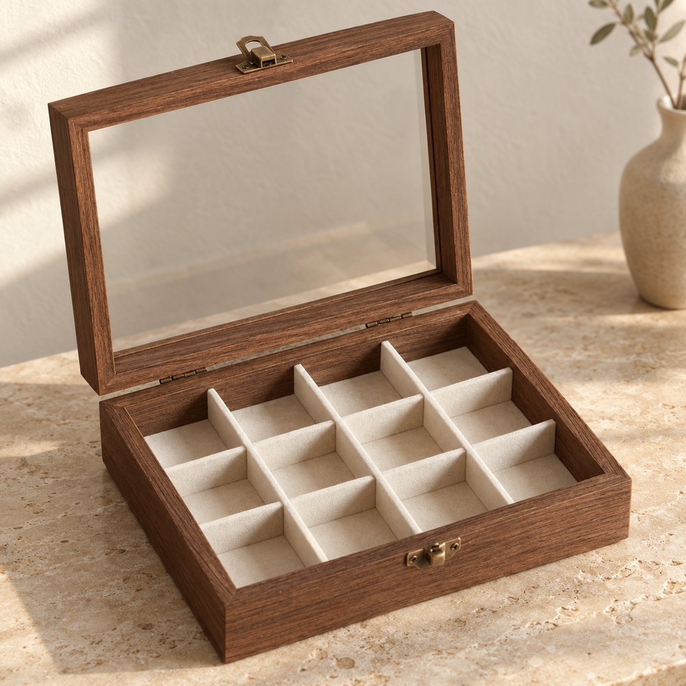 Petite Boîte à Bijoux en Bois et Velours 12 Cases - Altis, en ambiance