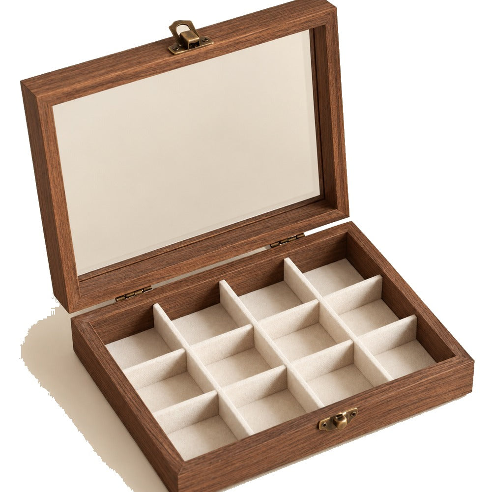 Petite Boîte à Bijoux en Bois et Velours 12 Cases - Altis