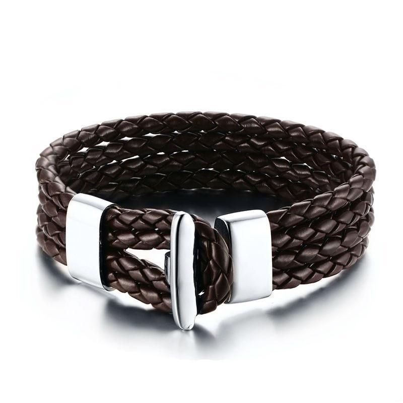 Brown leather Bracelet Aspect Cuir - Tressé