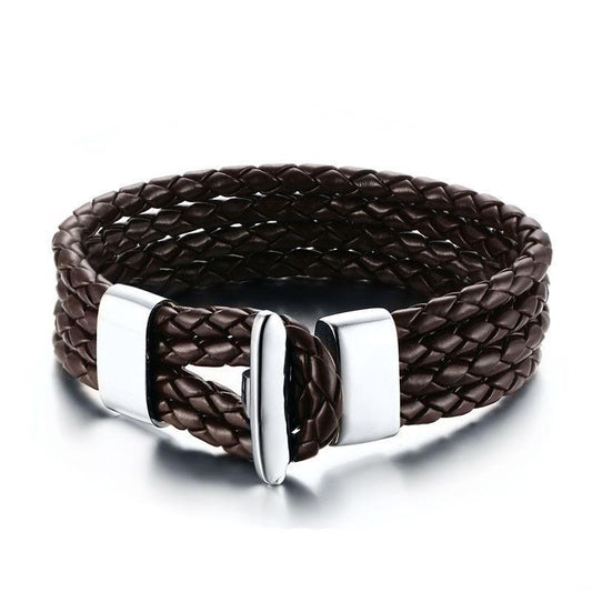 Brown leather Bracelet Aspect Cuir - Tressé