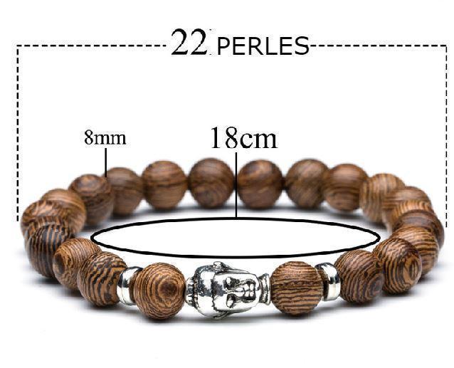 Bracelet bois minimal Bouddha, vue 2 sur fond blanc