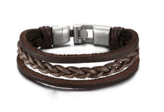 Bracelet cuir Trio, vue 2 sur fond blanc