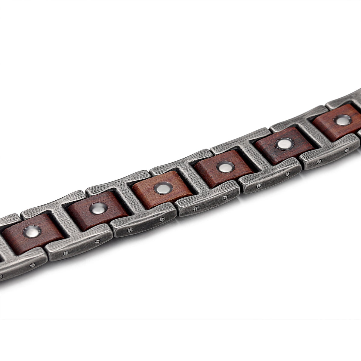 Bracelet magnétique bois Crossed Acajou, vue 2 sur fond blanc