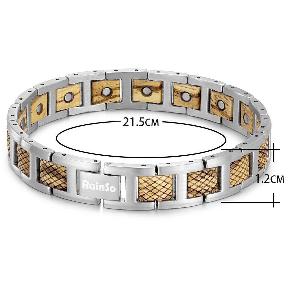 Bracelet magnétique bois Crossed Olivier, vue 2 sur fond blanc