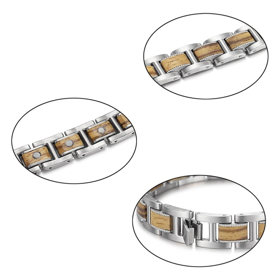 Bracelet magnétique bois Marshal Olivier, vue 2 sur fond blanc