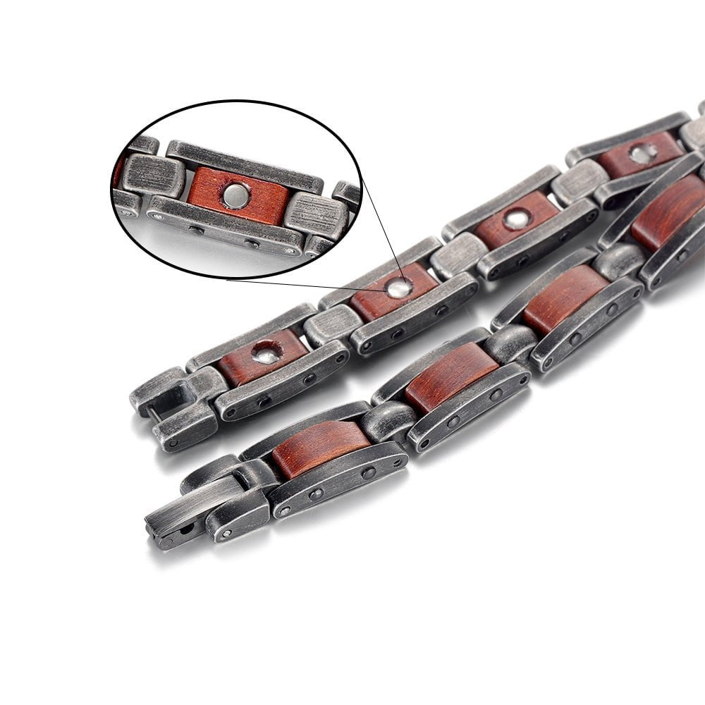 Bracelet magnétique bois Slim Acajou, vue 2 sur fond blanc