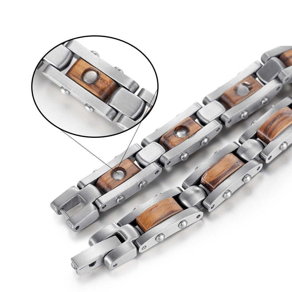 Bracelet magnétique bois Slim Zebra, vue 2 sur fond blanc