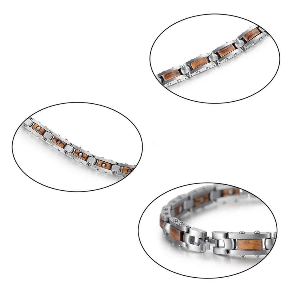 Bracelet magnétique bois Slim Zebra, vue 3 sur fond blanc