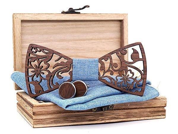 Coffret noeud papillon bois Flora, vue 4 sur fond blanc