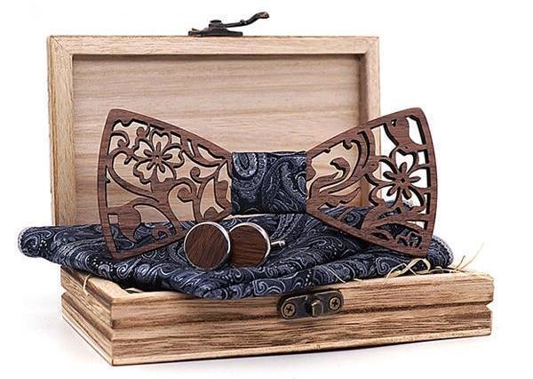 Coffret noeud papillon bois Flora, vue 5 sur fond blanc