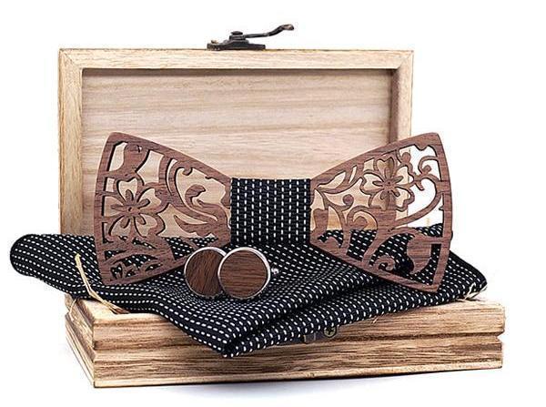 Coffret noeud papillon bois Flora, vue 6 sur fond blanc