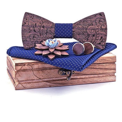 Coffret noeud papillon bois mariage Elegant, vue 2 sur fond blanc