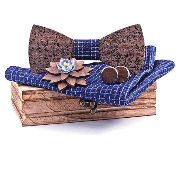 Coffret noeud papillon bois mariage Elegant, vue 3 sur fond blanc