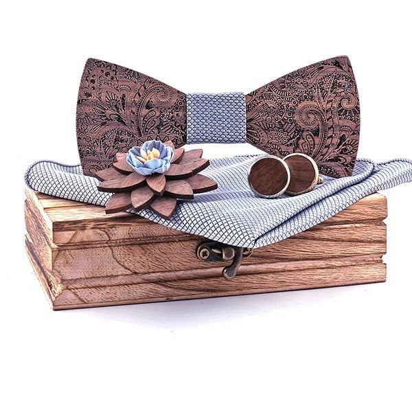 Coffret noeud papillon bois mariage Elegant, vue 7 sur fond blanc