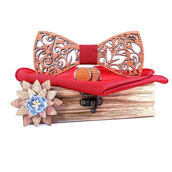 Coffret noeud papillon bois mariage Leaf, vue 2 sur fond blanc