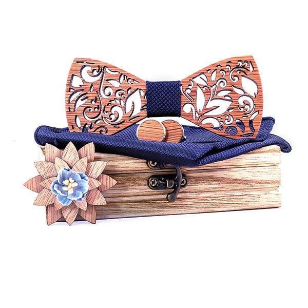 Coffret noeud papillon bois mariage Leaf, vue 3 sur fond blanc