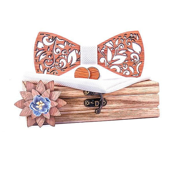 Coffret noeud papillon bois mariage Leaf, vue 5 sur fond blanc