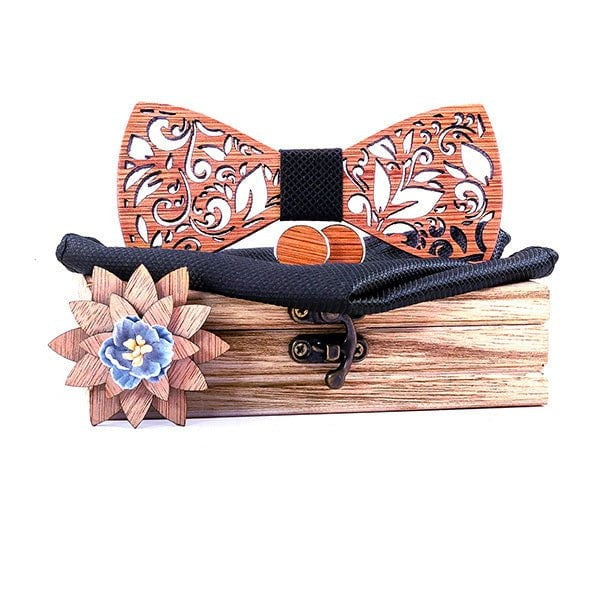 Coffret noeud papillon bois mariage Leaf, vue 6 sur fond blanc
