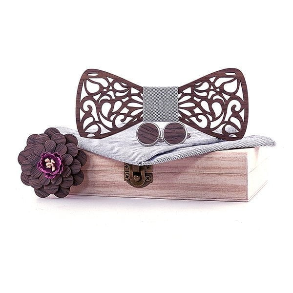Coffret noeud papillon bois mariage Love, vue 3 sur fond blanc