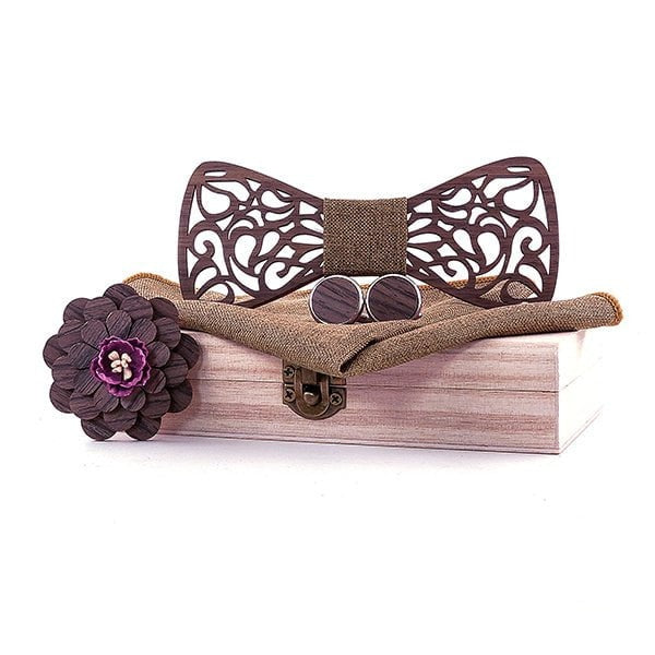 Coffret noeud papillon bois mariage Love, vue 4 sur fond blanc