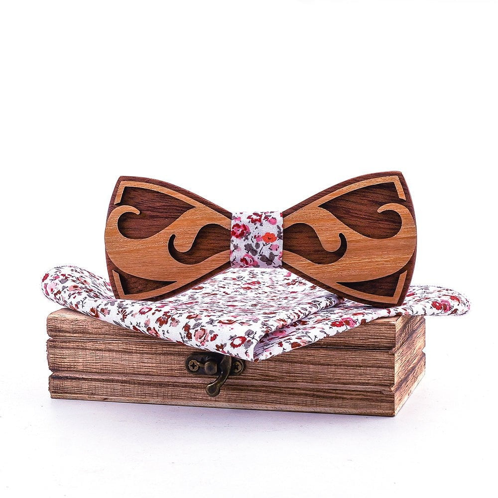 Coffret Noeud Papillon Bois Mariage - Moustache
