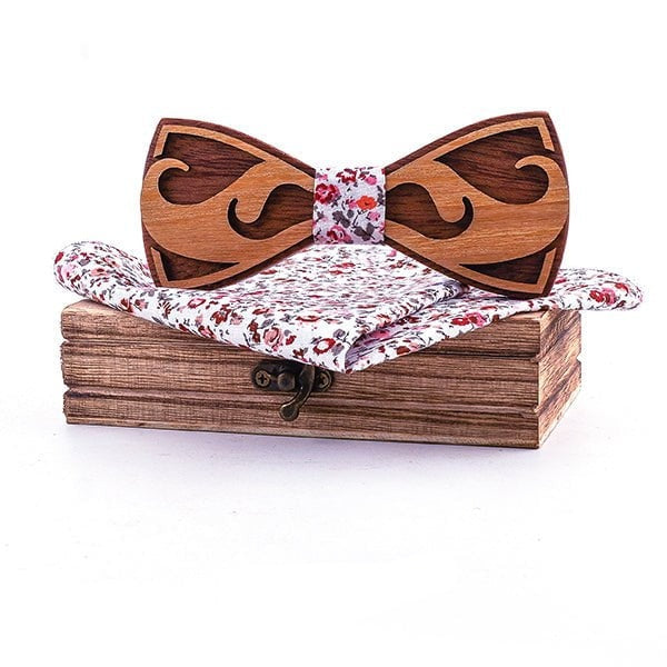 Coffret noeud papillon bois mariage Moustache, vue 3 sur fond blanc