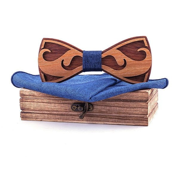 Coffret noeud papillon bois mariage Moustache, vue 4 sur fond blanc