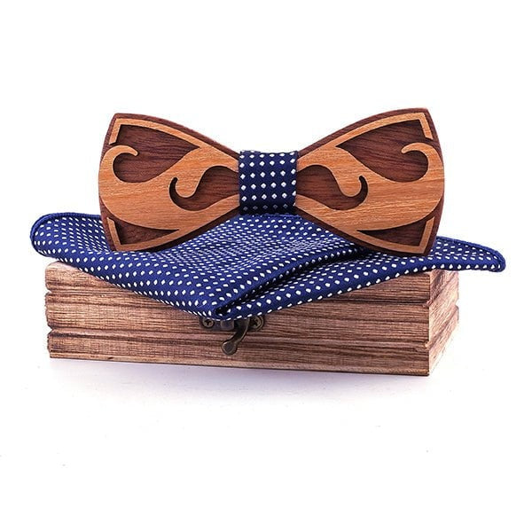 Coffret noeud papillon bois mariage Moustache, vue 5 sur fond blanc