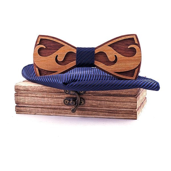 Coffret noeud papillon bois mariage Moustache, vue 6 sur fond blanc