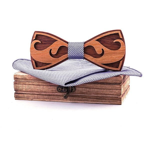 Coffret noeud papillon bois mariage Moustache, vue 7 sur fond blanc