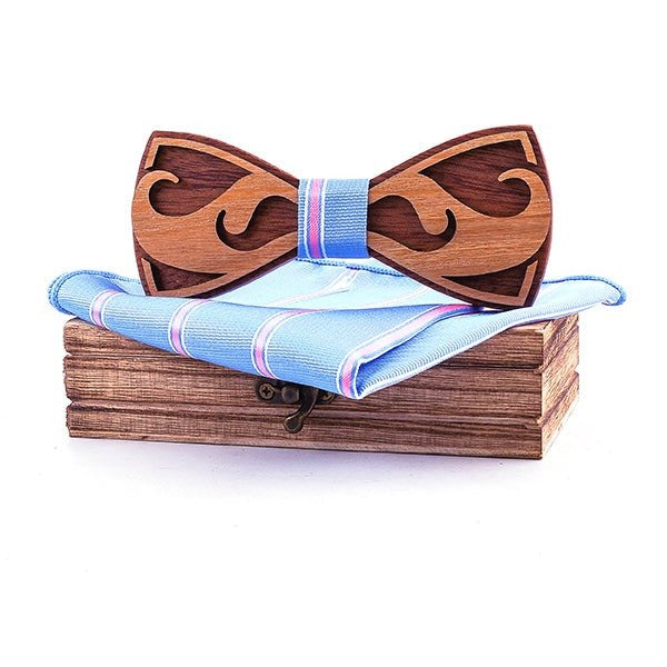 Coffret noeud papillon bois mariage Moustache, vue 8 sur fond blanc