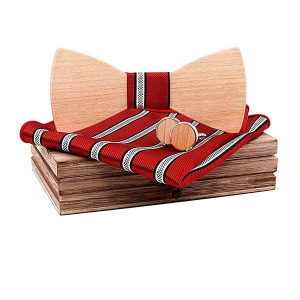 Coffret noeud papillon bois mariage Oak, vue 3 sur fond blanc