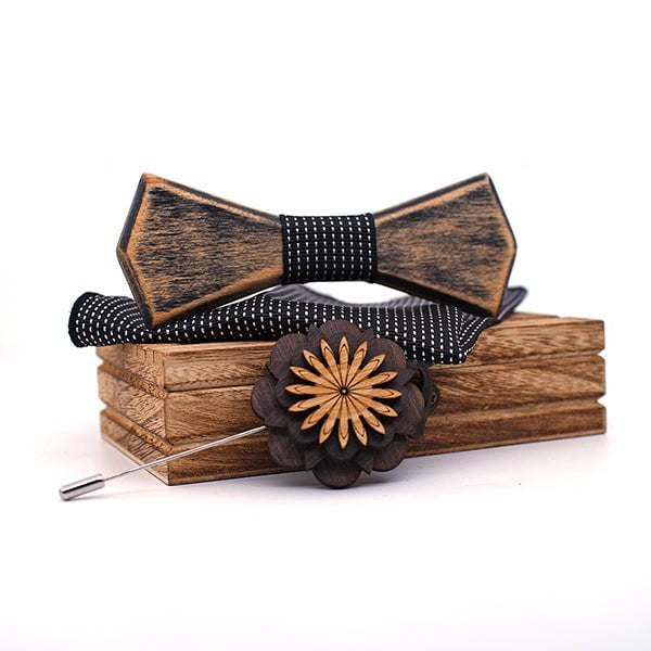 Coffret noeud papillon bois mariage Old, vue 5 sur fond blanc