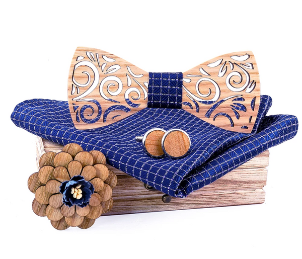 Coffret Noeud Papillon Bois - Ocean Rayé