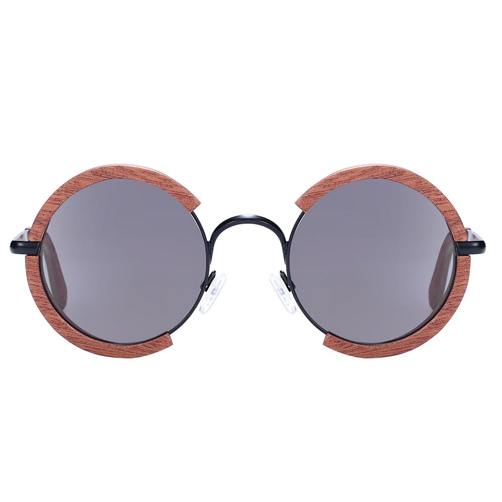 Lunettes en bois ronde Steam Noyer, vue 2 sur fond blanc