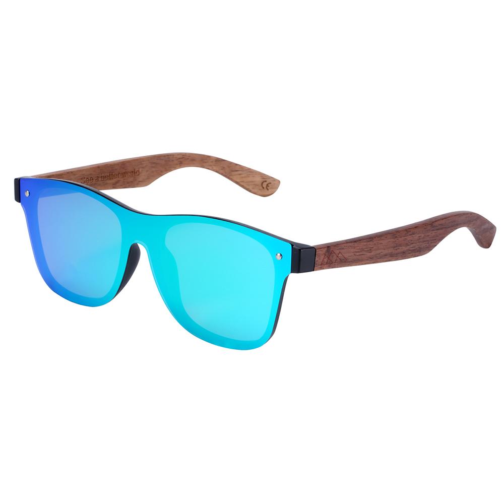 Lunettes en bois wayfarer Full Bleu, vue sur fond blanc