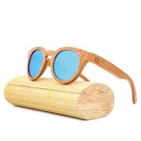 Bleu Lunettes en Bois - Retro Bambou