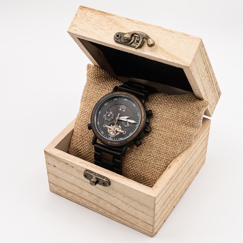 Montre en bois homme automatique Empower, vue 2 sur fond blanc