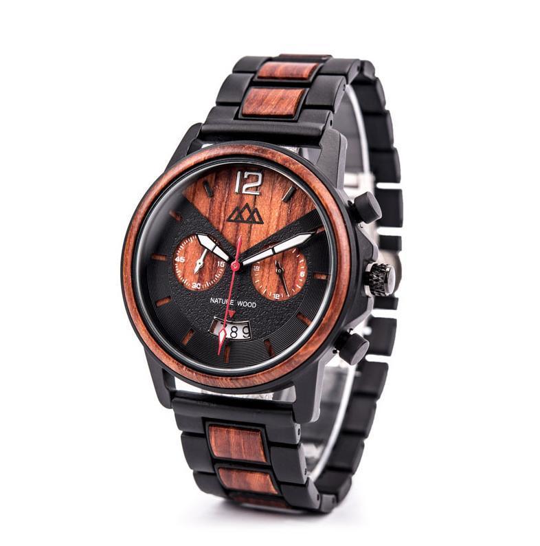 Montre en bois homme bordeaux Indiana Red, vue 2 sur fond blanc