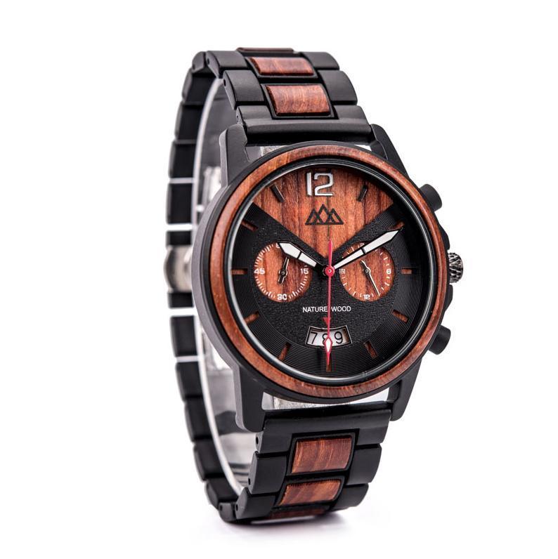 Montre en bois homme bordeaux Indiana Red, vue 3 sur fond blanc