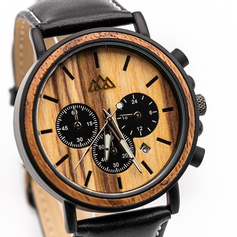 Montre en bois homme bracelet cuir Zebra Marshal Cuir en situation, photo 2