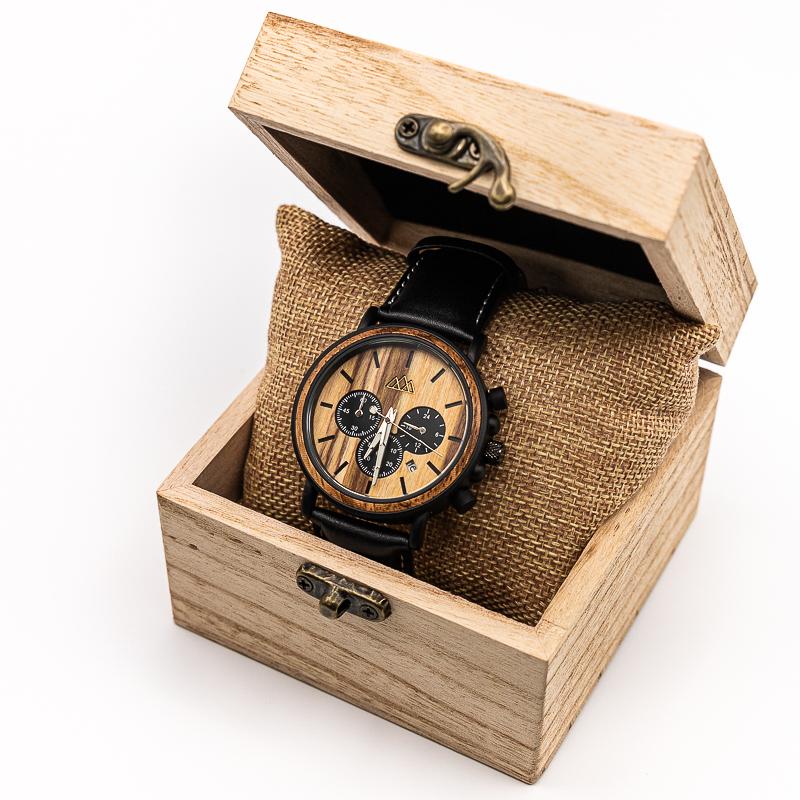 Montre en bois homme bracelet cuir Zebra Marshal Cuir, vue 2 sur fond blanc