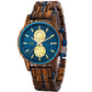 Montre en bois homme Brooklyn Blue vue de trois quarts, bracelet en bois