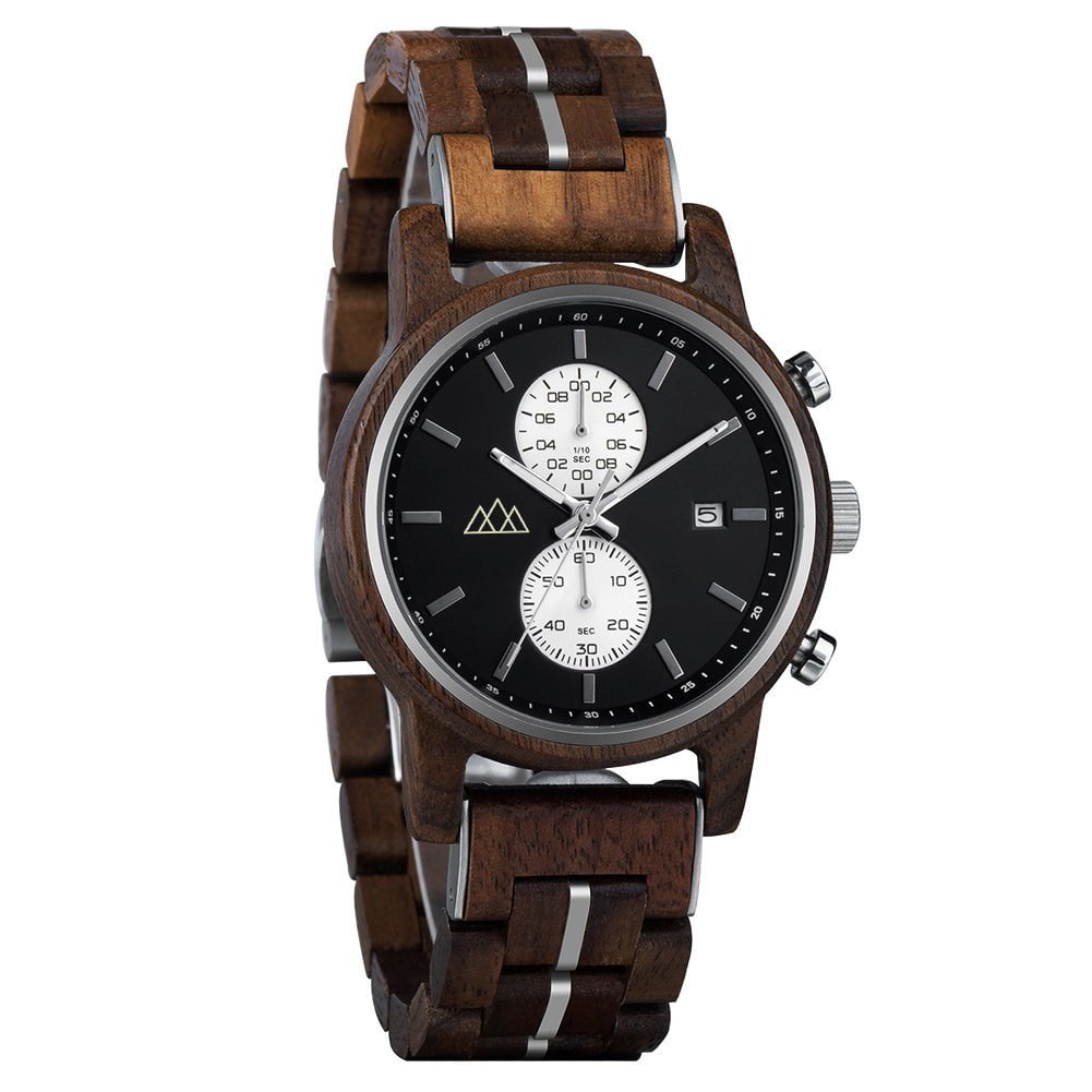 Montre en bois homme ronde cadran noir Brooklyn Black, vue 3 sur fond blanc
